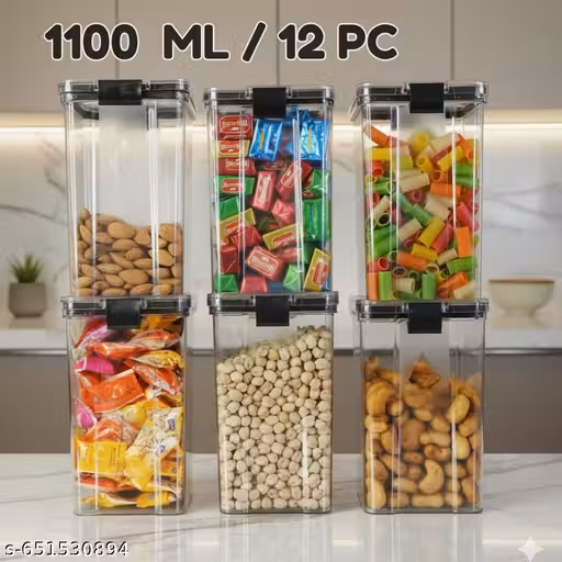 1100 ml Airtight Kitchen Storage Containers – Pack of 12 (Plastic, BPA-Free)